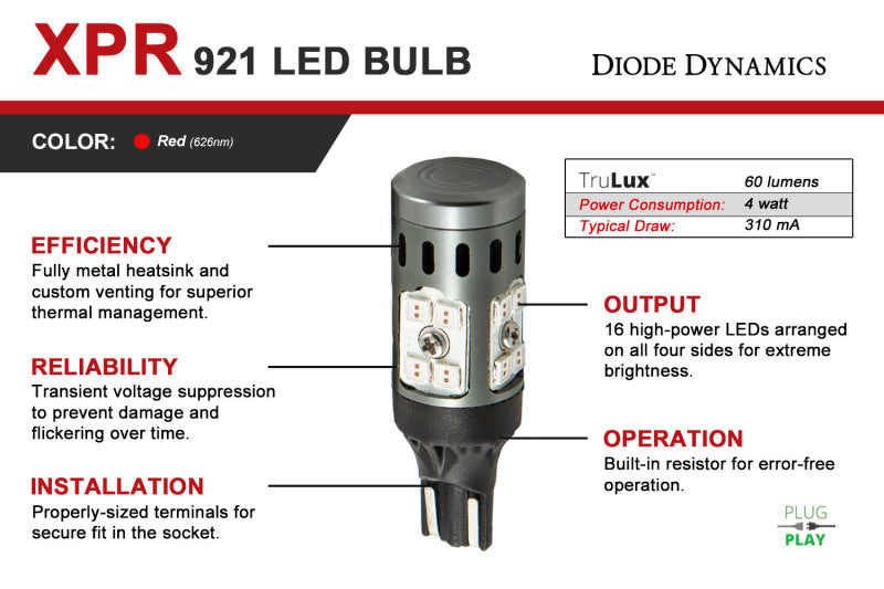 Diode Dynamics 921 XPR LED Bulb - Red (Single) Bulbs Diode Dynamics