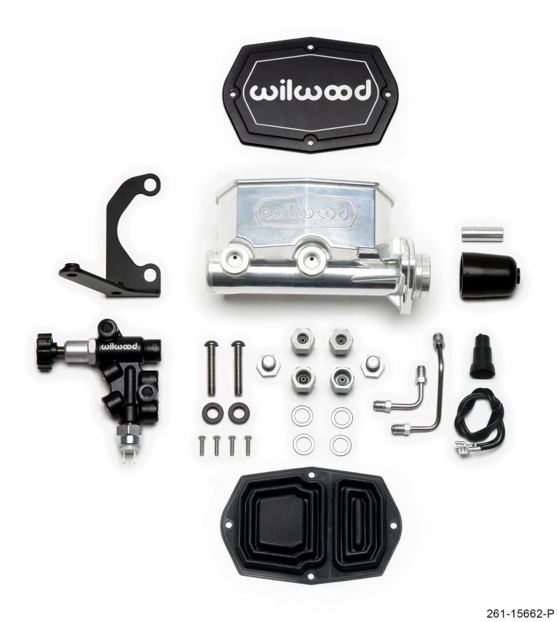 Wilwood Compact Tandem M/C - 1.12in Bore w/RH Bracket and Valve - Ball Burnished Brake Master Cylinder Wilwood