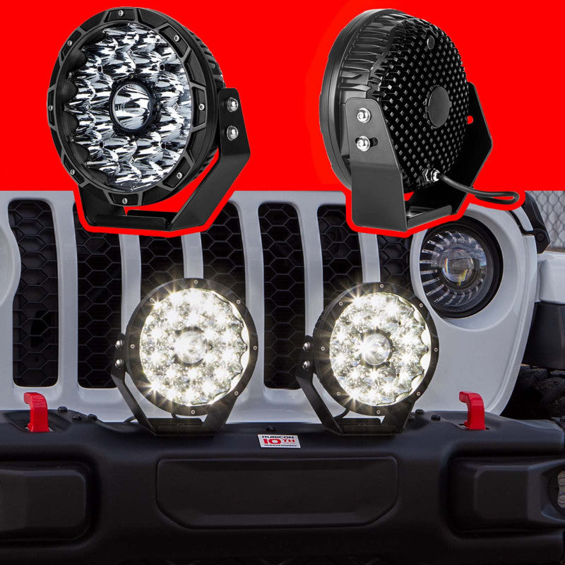 XK Glow Combo Beam Offroad Round Work Light Kit 2pc 9in 110W Light Accessories and Wiring XKGLOW