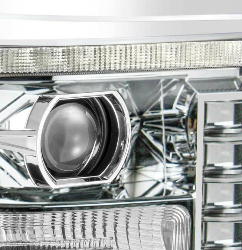 AlphaRex 11-16 Ford F-250 SD PRO-Series Projector Headlights Plank Style Design Chrome w/Seq Signal Headlights AlphaRex