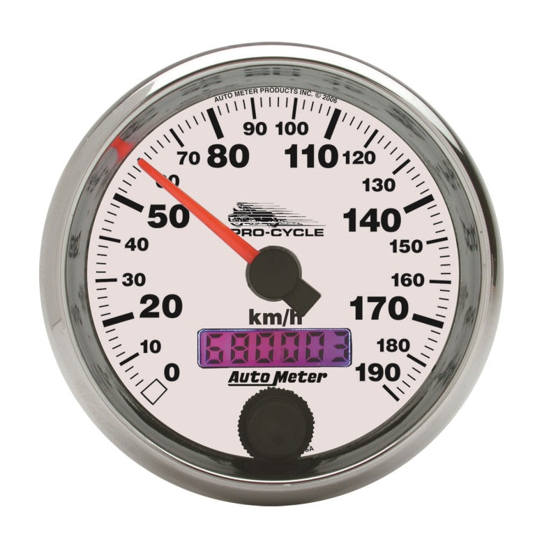 Autometer Pro-Cycle Gauge Speedo 2 5/8in 190 Kmh Elec White Gauges AutoMeter