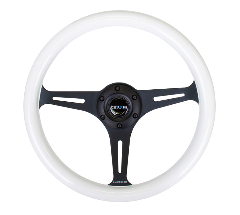NRG Classic Wood Grain Steering Wheel (350mm) Glow-In-The-Dark Blue Grip w/Black 3-Spoke Center Steering Wheels NRG