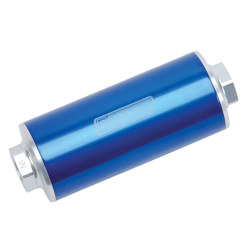 Russell Performance Profilter Fuel Filter 6in Long 60 Micron -10AN Inlet -10AN Outlet - Blue Fuel Filters Russell