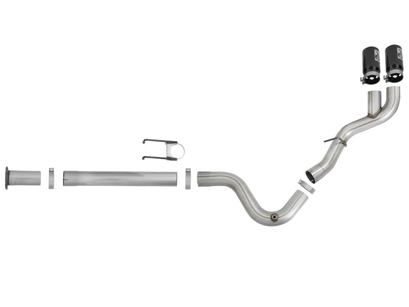 aFe Rebel XD 4in SS DPF-Back Exhaust 17-18 Ford Diesel Trucks V8-6.7L (td) w/ Dual Black Tips DPF Back aFe