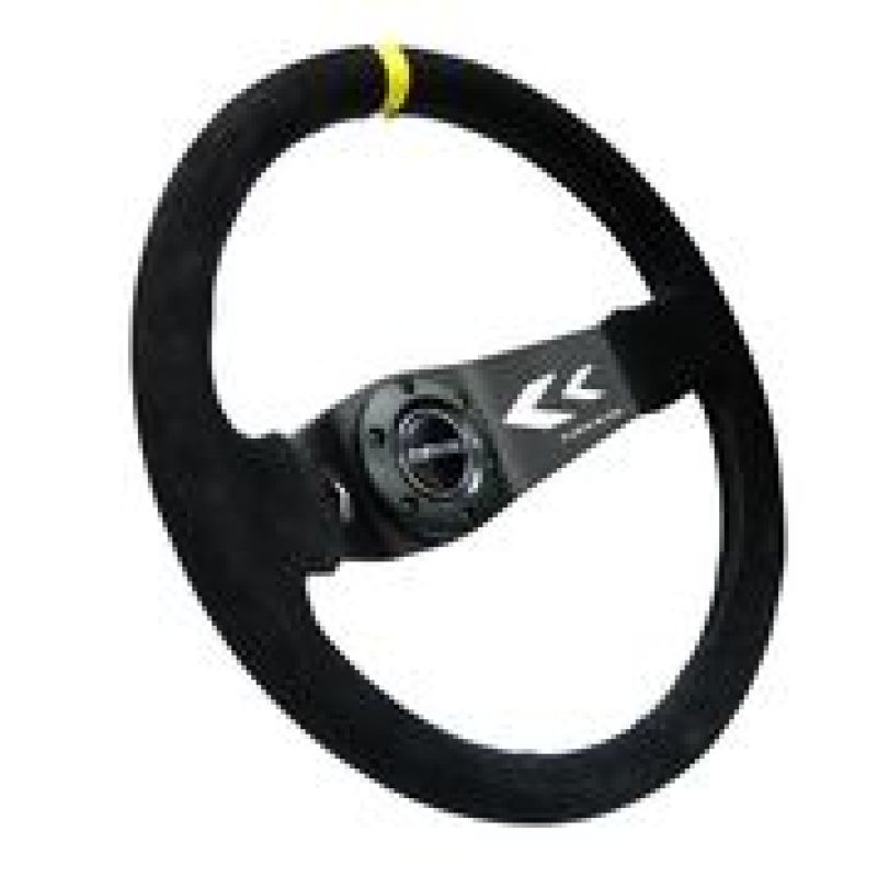NRG Reinforced Steering Wheel (350mm / 3in. Deep) Blk Suede w/NRG Arrow Cut 2-Spoke & Yellow Mark Steering Wheels NRG