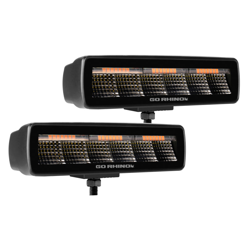 Go Rhino Xplor Blackout Combo Series Sixline LED Flood Lights w/Amber (Surface Mount) - Blk (Pair) Light Bars & Cubes Go Rhino