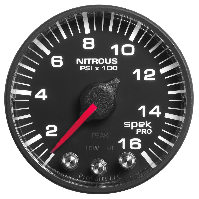 Autometer Spek-Pro Gauge Nitrous Press 2 1/16in 1600psi Stepper Motor W/Peak & Warn Blk/Blk Gauges AutoMeter