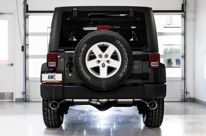 AWE Tuning 07-18 Jeep Wrangler JK/JKU 3.6L Tread Edition Axle-Back Dual Exhaust - Chrome Silver Tips Catback AWE Tuning