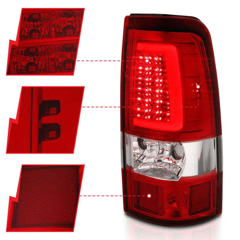 ANZO 2003-2006 Chevy Silverado 1500 LED Taillights Plank Style Chrome With Red/Clear Lens Tail Lights ANZO