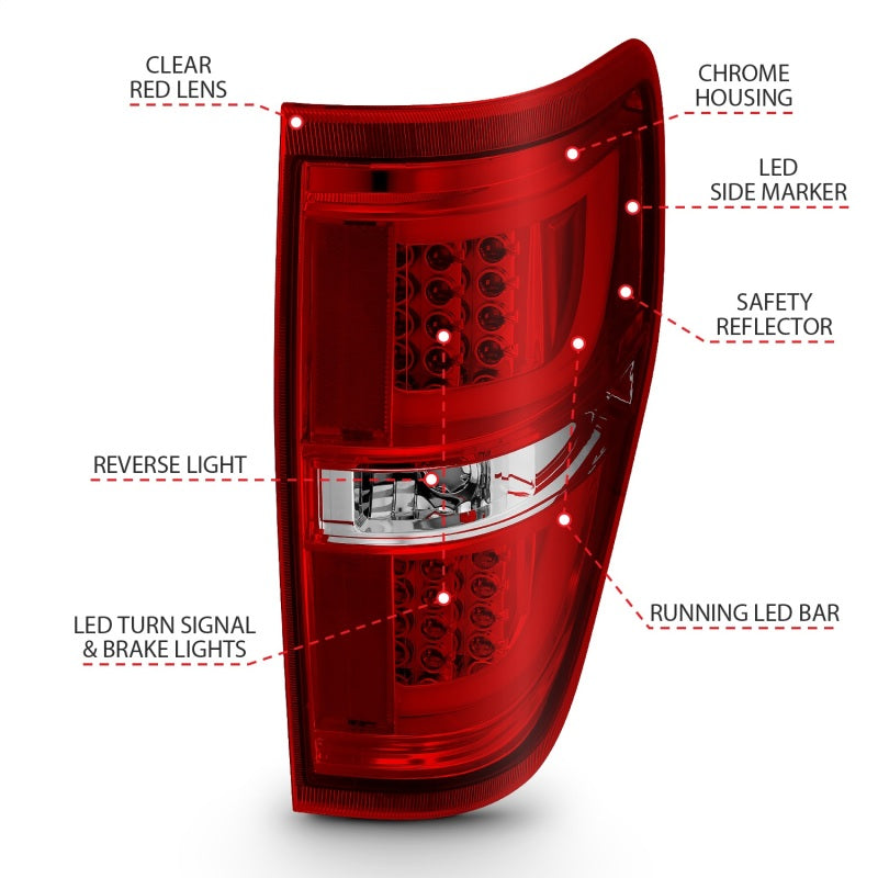ANZO 2009-2013 Ford F-150 LED Taillights Red/Clear Tail Lights ANZO