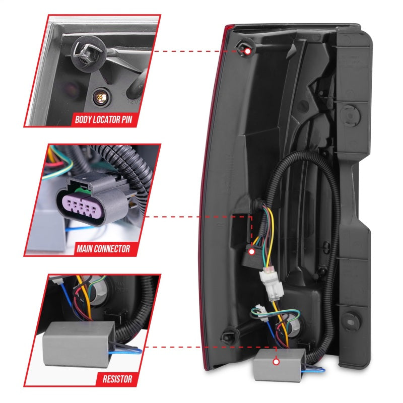 ANZO 2007-2014 Chevrolet Suburban LED Taillights Red/Clear - Escalade Look Tail Lights ANZO