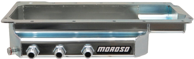 Moroso GM LS (w/Three Right Side Pick Ups) Fabricated Dry Sump 4in Steel Oil Pan Oil Pans Moroso