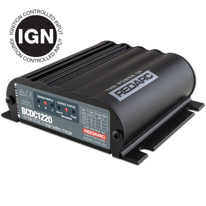 REDARC DC/DC 3-Stage In-Vehicle Battery Charger (Ignition Control) - 12V 20A Battery Chargers REDARC