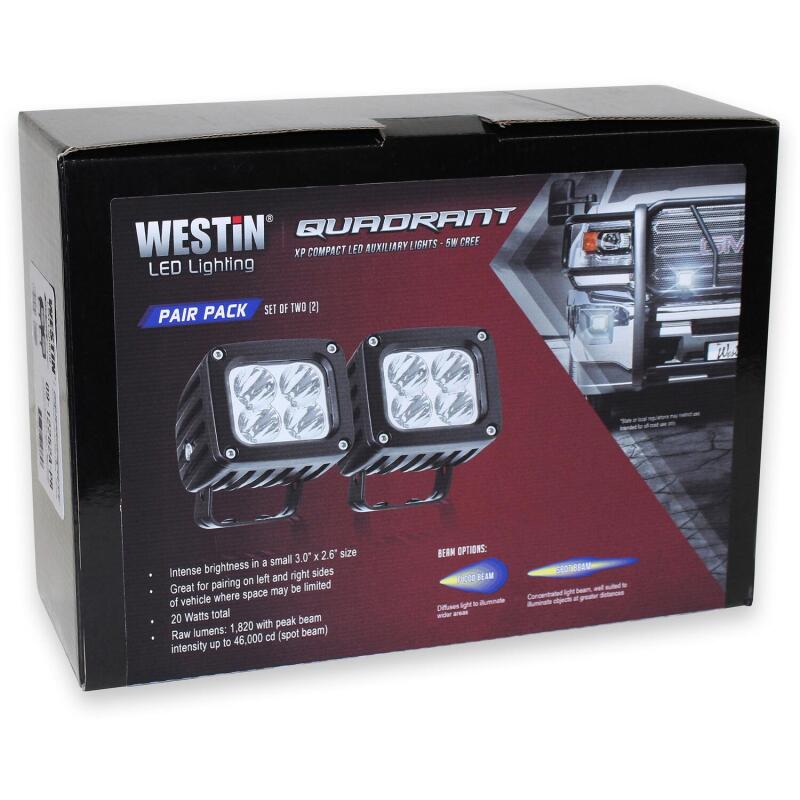 Westin Quadrant LED Auxiliary Light 3 inch x 2.5 inch Flood w/5W Cree (Set of 2) - Black Light Bars & Cubes Westin