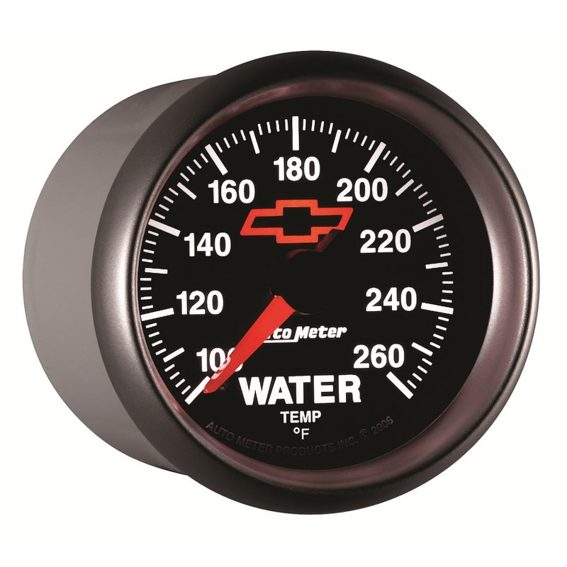 AutoMeter Gauge Water Temp 2-1/16in. 100-260 Deg. F Digital Stepper Motor Chevy Red Bowtie Black Gauges AutoMeter