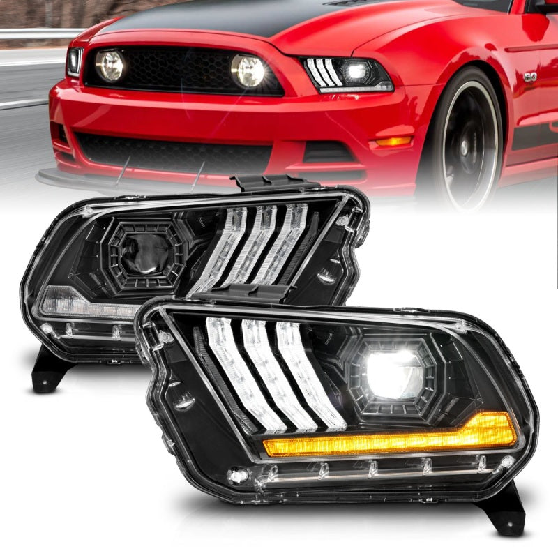 ANZO 13-14 Ford Mustang (w/ Factory HID/Xenon HL only) Projector Headlights w/Light Bar Black Headlights ANZO