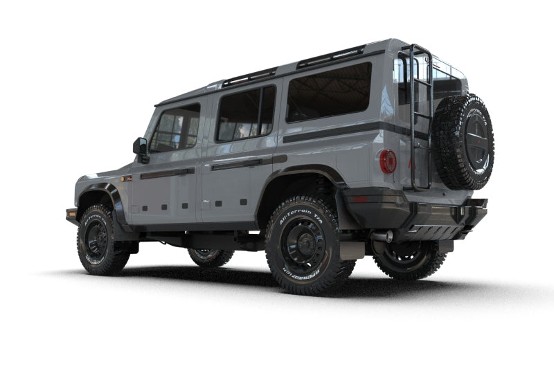 Rally Armor 23-25 Ineos Grenadier Black Mud Flap - Warm Grey Logo Mud Flaps Rally Armor