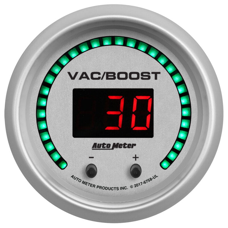 Autometer 52.4mm Silver Switchable 0-1600 PSI/0-110 BAR Vacuum/Boost Ultra-Lite Elite Digital Gauge Gauges AutoMeter