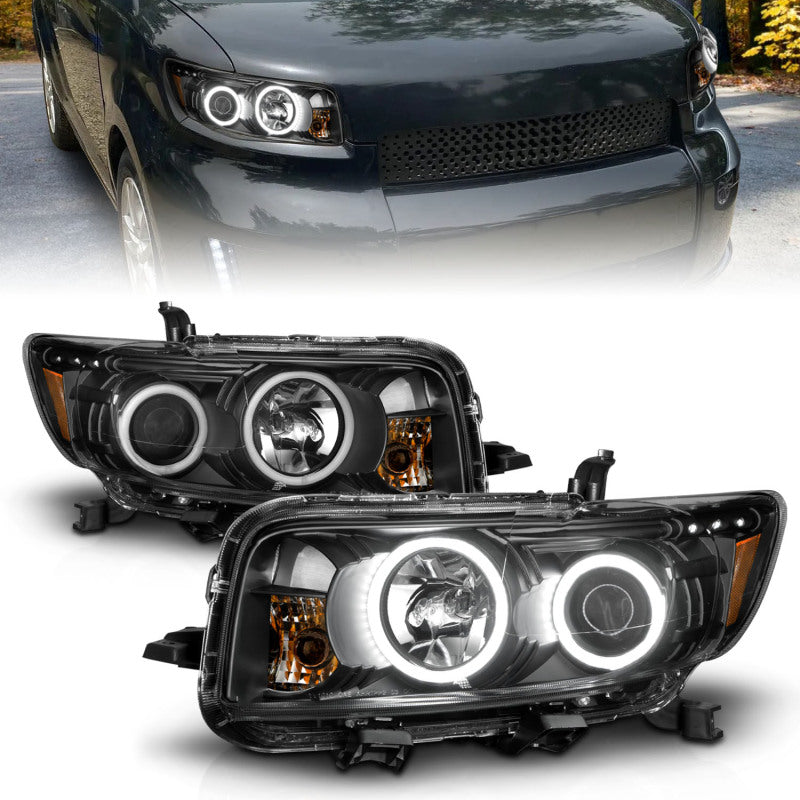 ANZO 2008-2010 Scion Xb Projector Headlights w/ Halo Black Headlights ANZO