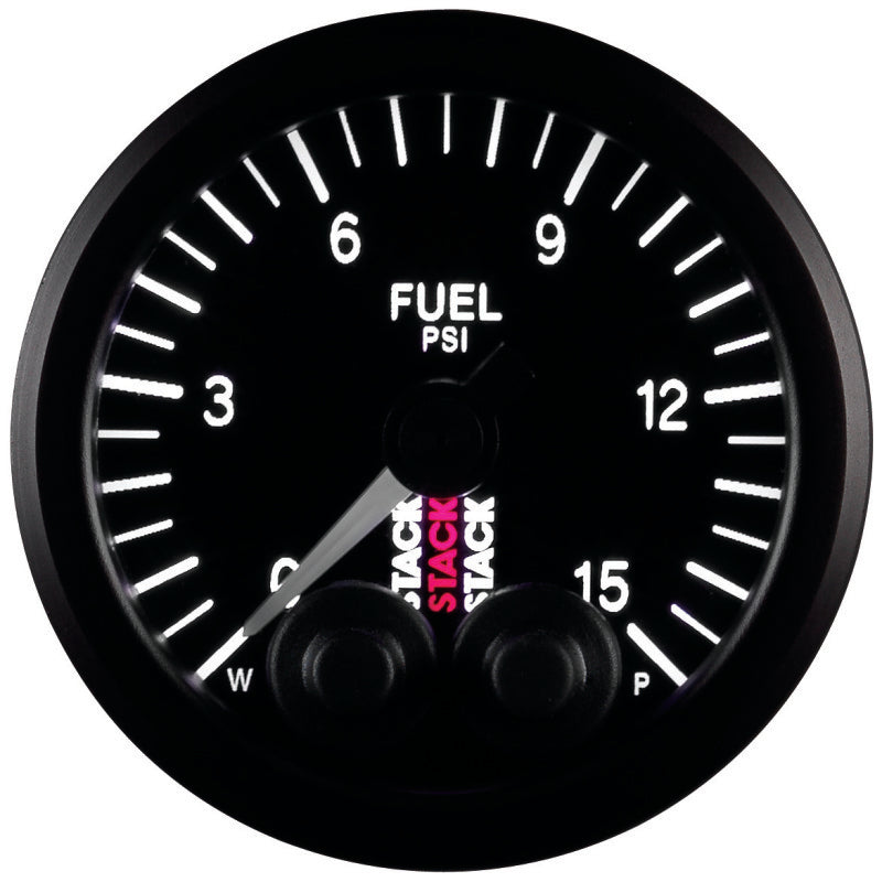 Autometer Stack 52mm 0-15 PSI 1/8in NPTF Male Pro-Control Fuel Pressure Gauge - Black Gauges AutoMeter