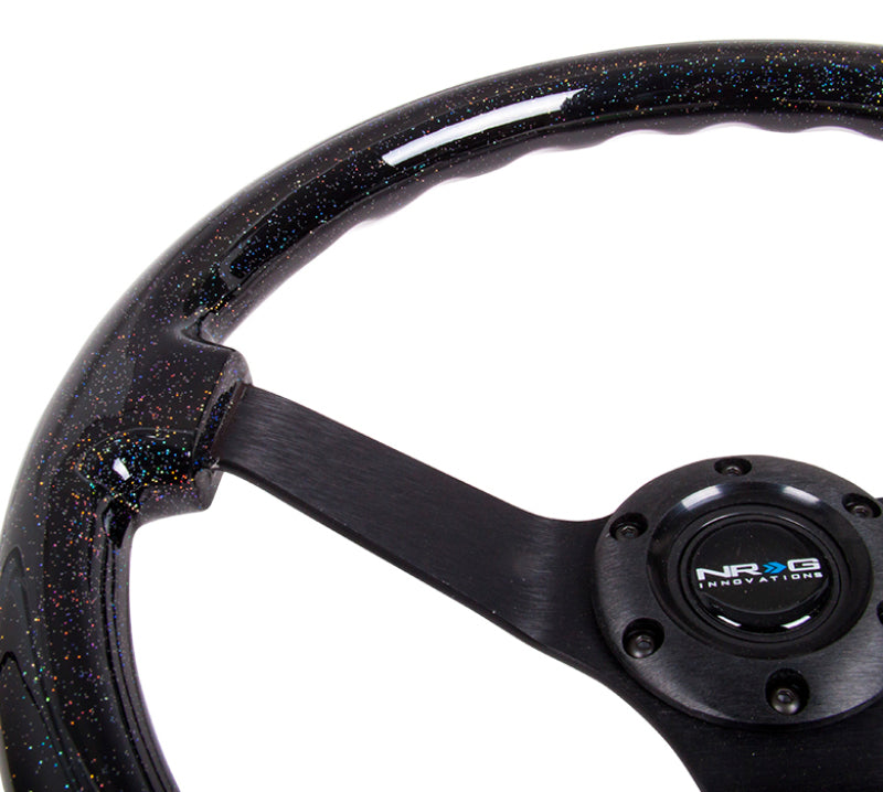 NRG Reinforced Steering Wheel (350mm / 3in Deep) Classic Blk Sparkle Wood Grain w/Blk 3-Spoke Center Steering Wheels NRG