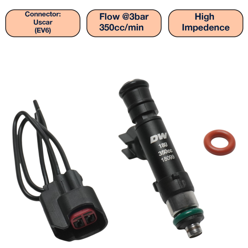 DeatschWerks Universal 350cc Single Fuel Injector / 60mm Length / 14mm O-Ring Seals Fuel Injectors - Single DeatschWerks