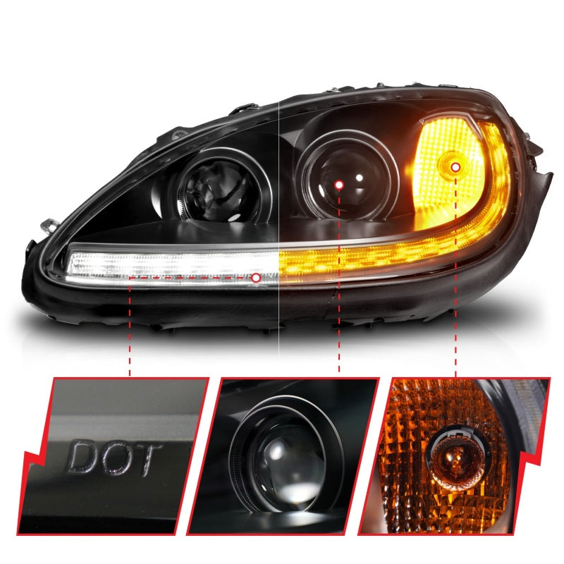 ANZO 05-13 Chevrolet Corvette Projector Headlights w/switchback & Sequential LED - Black Amber Headlights ANZO