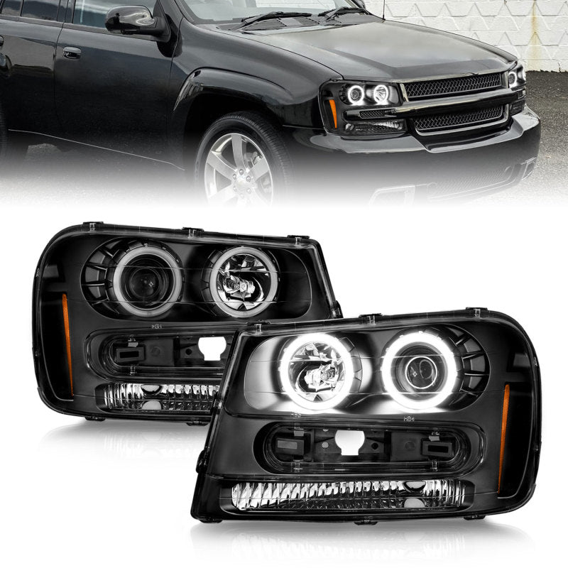 ANZO 02-09 Chevrolet Trailblazer (Will Not Fit 06-09 LT) Projector Headlights w/Halo Black Housing Headlights ANZO