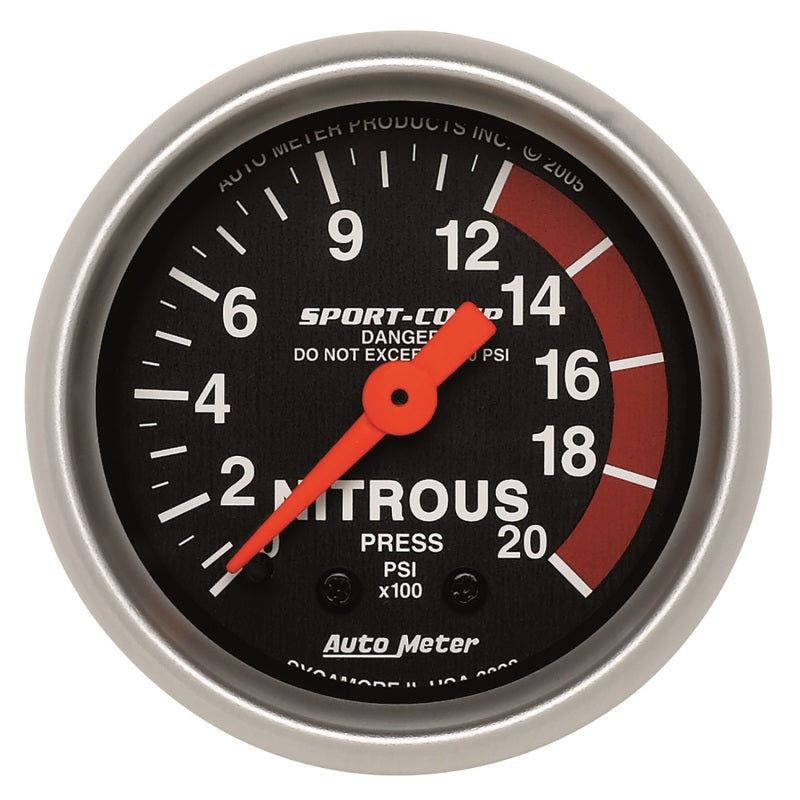 Autometer Sport-Comp 52mm 0-2000 PSI Mechanical Nitrous Pressure Gauge Gauges AutoMeter