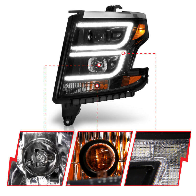 ANZO 2015-2020 Chevy Tahoe Projector Headlights Plank Style Black w/DRL Headlights ANZO