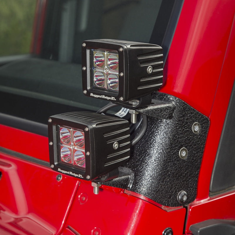 Rugged Ridge 97-06 Jeep Wrangler TJ/LJ 3in Square Dual A-Pillar LED Kit Light Bars & Cubes Rugged Ridge