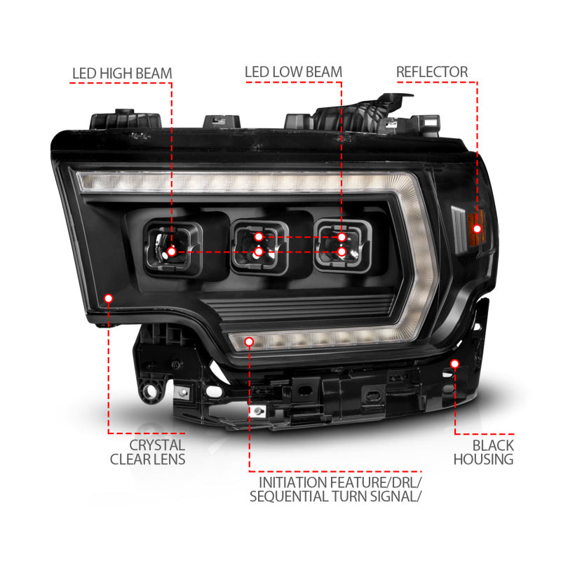 ANZO 19-24 RAM 2500/3500 Z-Series Full LED Proj Headlights DRL/Init/SeqSig - Driver Side ONLY Headlights ANZO
