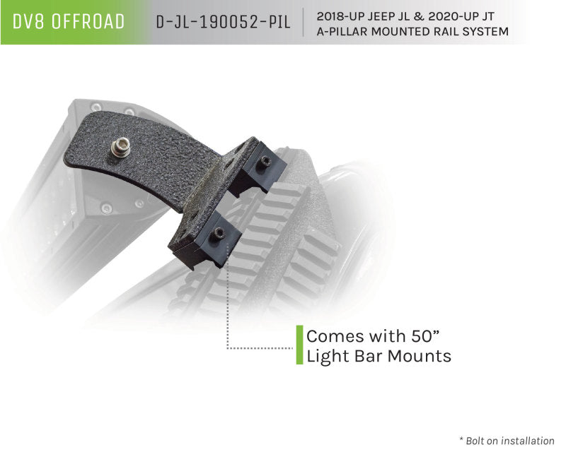 DV8 Offroad 2018+ JL/Gladiator Picatinny Rail A-Pillar Pod LED Light Mount Light Mounts DV8 Offroad