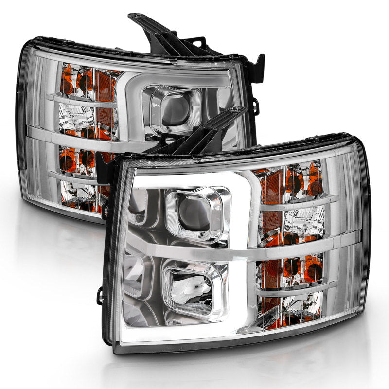 ANZO 2007-2013 Chevy Silverado 1500 Projector Plank Style Chrome Amber Headlights ANZO