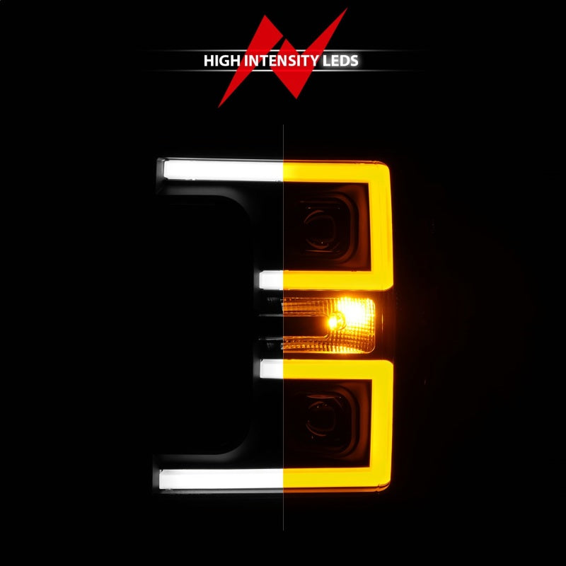 ANZO 17-19 Ford F-250/350/450 SD (w/o Factory LED) LED Proj Headlights w/Light Bar Switchback Blk Headlights ANZO