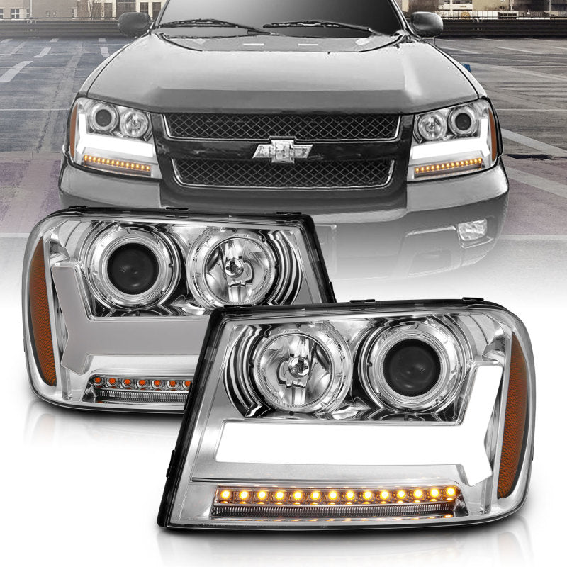 ANZO 2006-2009 Chevrolet Trailblazer Projector Headlights w/ Plank Style Design Chrome w/ Amber Headlights ANZO