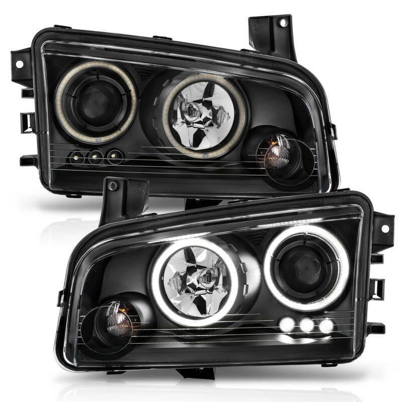 ANZO 2006-2010 Dodge Charger Projector Headlights w/ Halo Chrome (CCFL) Headlights ANZO