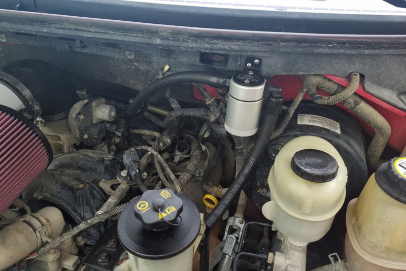 J&L 05-10 Ford F-150 5.4L Driver Side Oil Separator 3.0 - Clear Anodized Oil Separators J&L