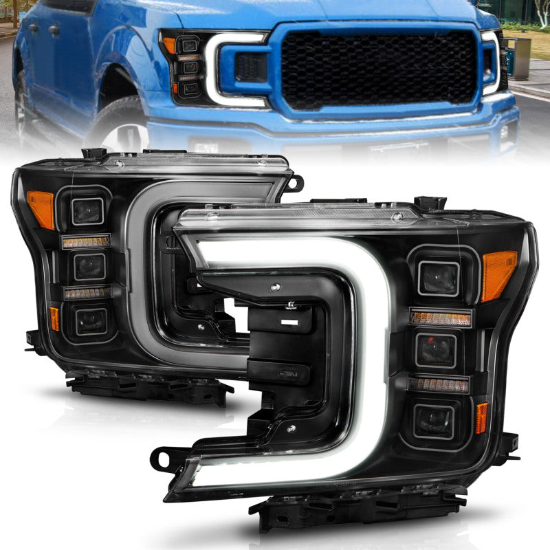 ANZO 18-20 Ford F-150 Full Led Projector Light Bar Headlights Black Amber Headlights ANZO
