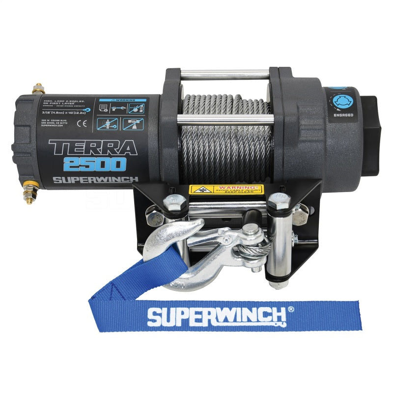 Superwinch 2500 LBS 12V DC 3/16in x 40ft Steel Rope Terra 2500 Winch - Gray Wrinkle Winches Superwinch