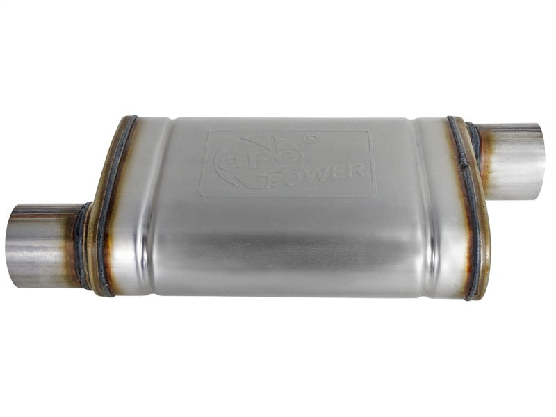 aFe MACH Force-Xp 409 SS Muffler 3in ID Offset/Offset x 4in H x 9in W x 14in L - Oval Body Tips aFe