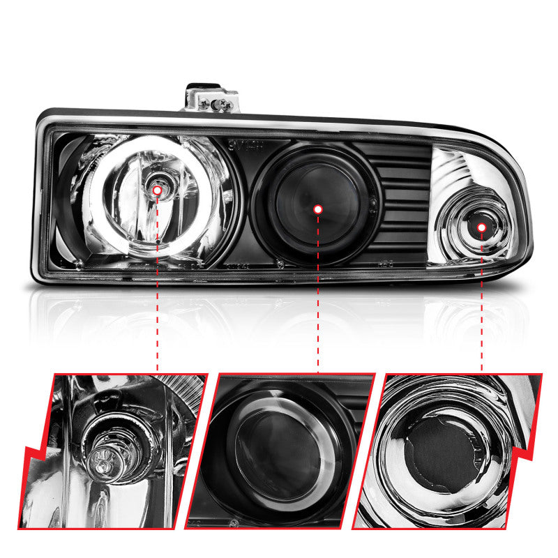 ANZO 1998-2005 Chevrolet S-10 Projector Headlights w/ Halo Black Headlights ANZO