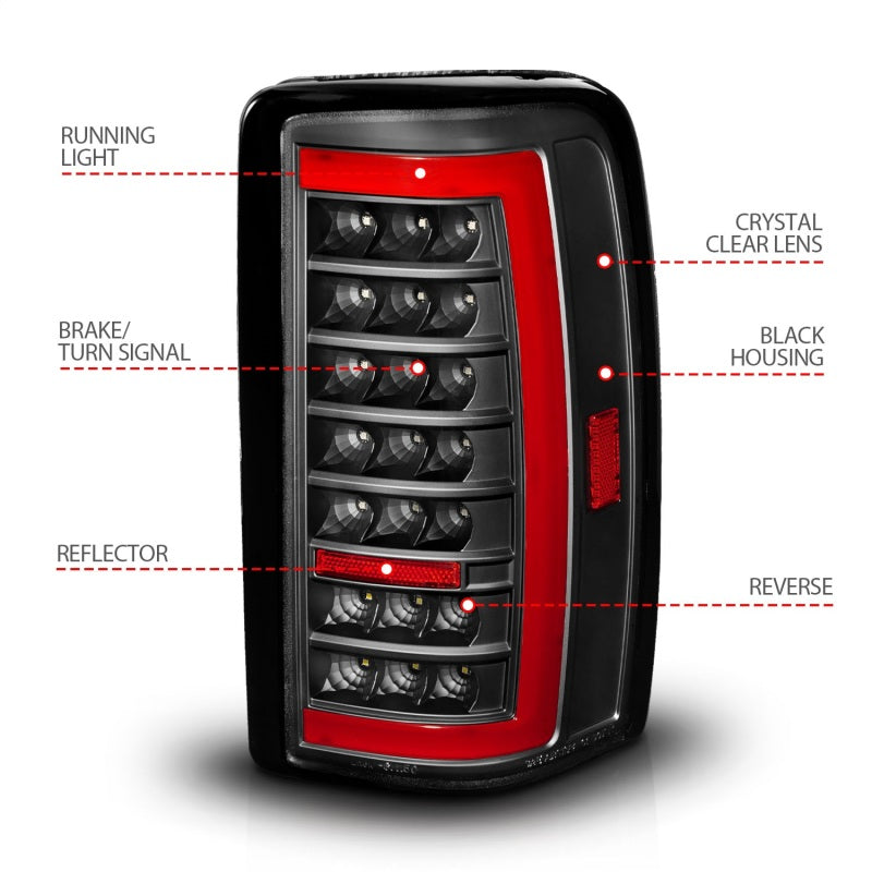 ANZO 00-06 Chevrolet Tahoe / GMC Yukon Full LED Taillights w/ Lightbar Black Housing/Clear Lens Tail Lights ANZO