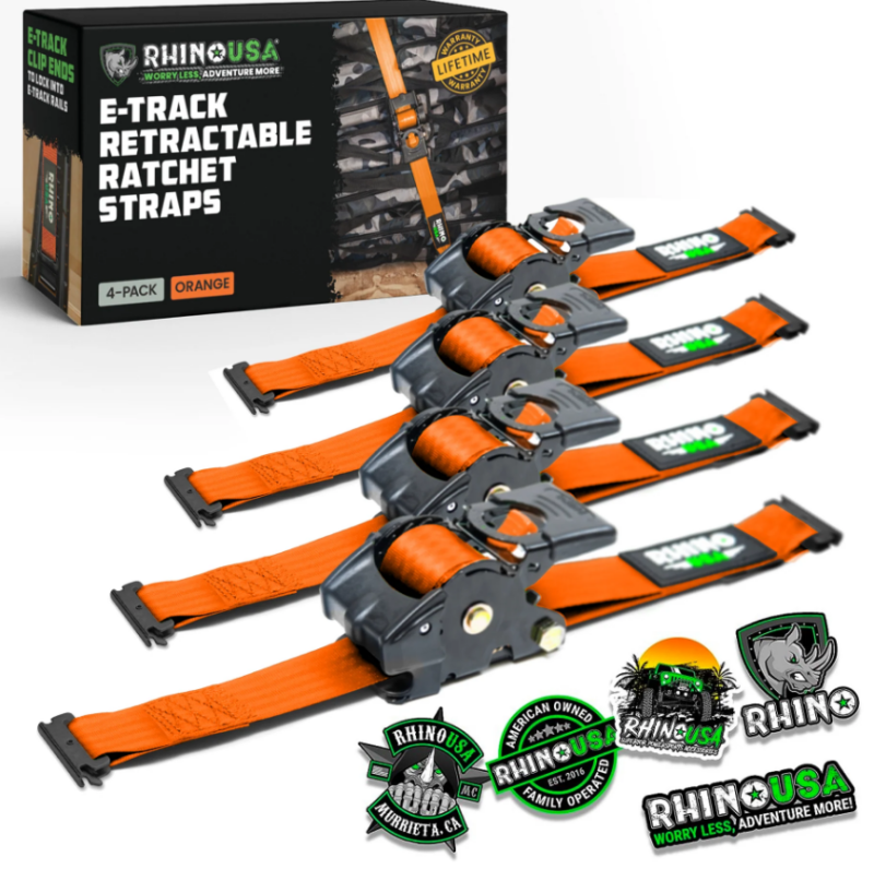 Rhino USA Retractable Ratchet Straps (2Pk 1Inx10Ft) Orange Tow Straps Rhino USA