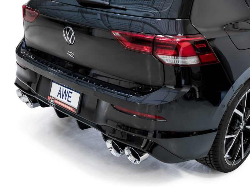 AWE MK8 Volkswagen Golf R 3in Track Edition Quad Exhaust - Chrome Silver Tips Catback AWE Tuning