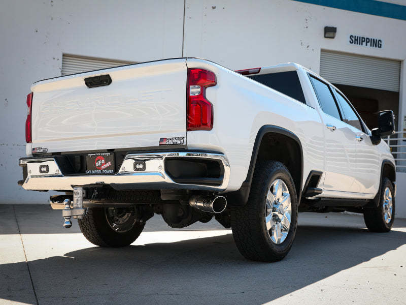 aFe Large Bore-HD 4in 409SS DPF-Back Exhaust System w/Polished Tips 20 GM Diesel Trucks V8-6.6L DPF Back aFe