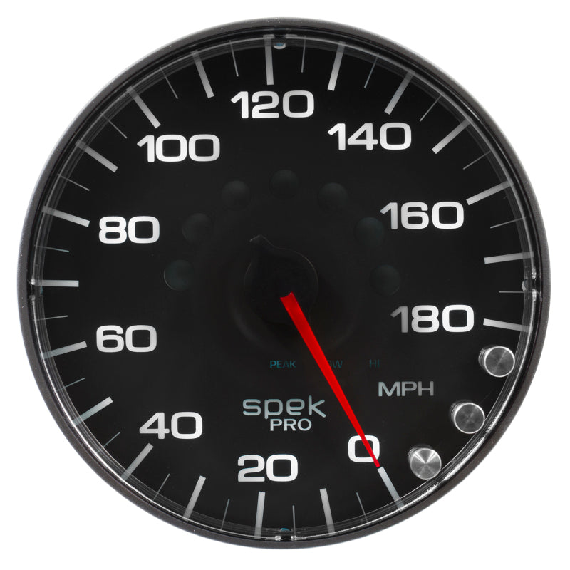 Autometer Spek-Pro Gauge Speedometer 5in 180 Mph Elec. Programmable Black/Black Gauges AutoMeter