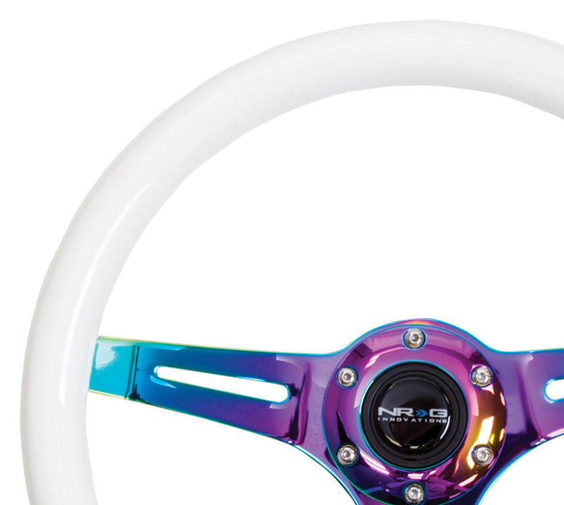 NRG Classic Wood Grain Steering Wheel (350mm) Glow-N-The-Dark Green Grip w/Neochrome 3-Spoke Center Steering Wheels NRG