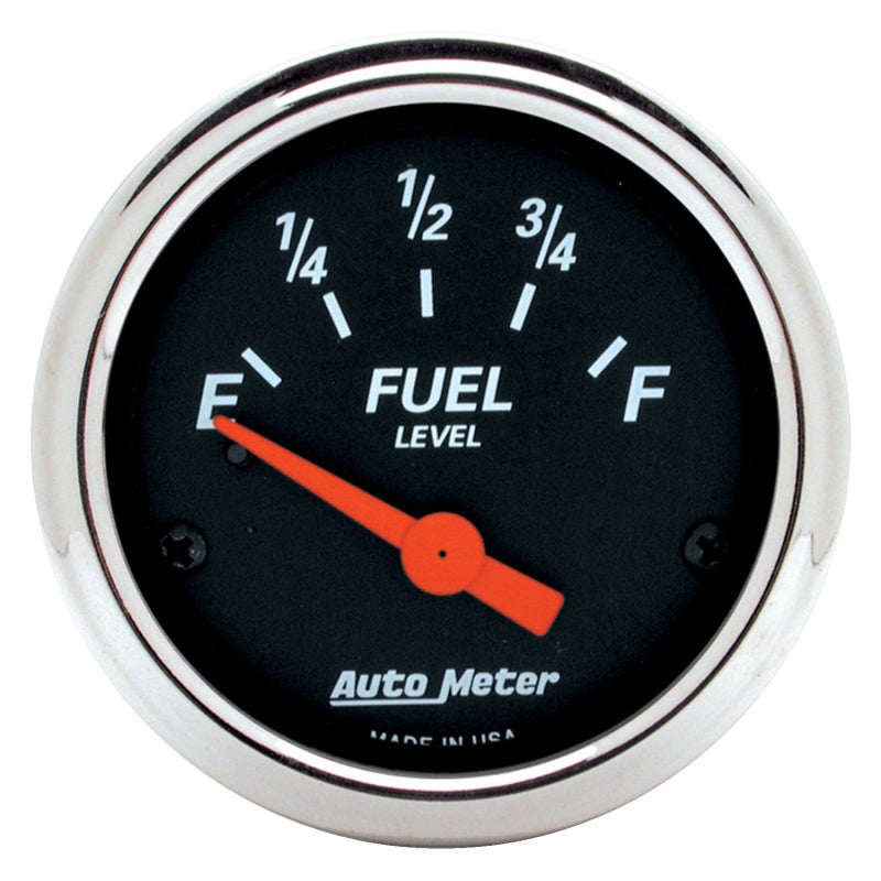 AutoMeter Gauge Fuel Level 2-1/16in. 0 Ohm(e) to 30 Ohm(f) Elec Designer Black Gauges AutoMeter