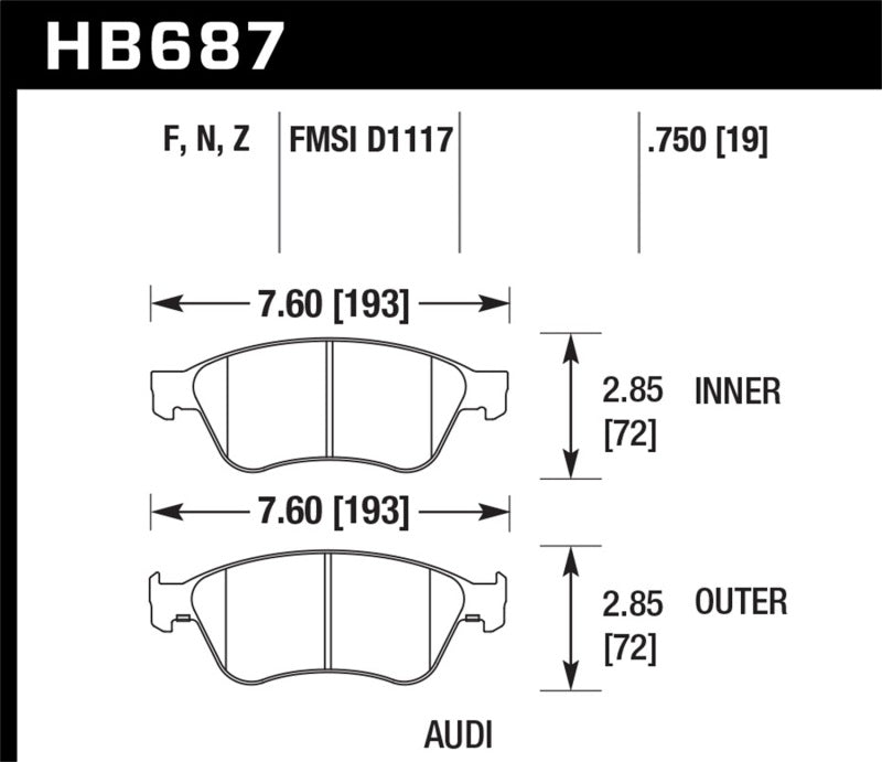 Hawk 04-10 Audi A8 Quattro / 07-11 S6 / 07-10 S8 / 04-06 VW Phaeton HPS Front Street Brake Pads Brake Pads - Performance Hawk Performance